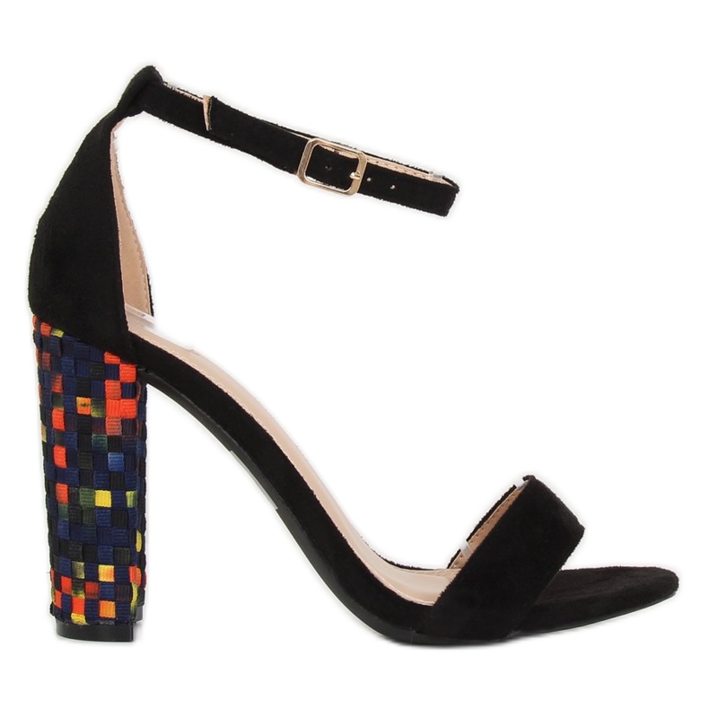 Fekete magas sarkú szandál 708-24 Fekete sokszínű