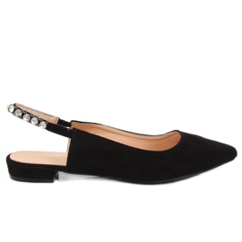 Fekete LS5028 Fekete balerinák nyitott sarokkal