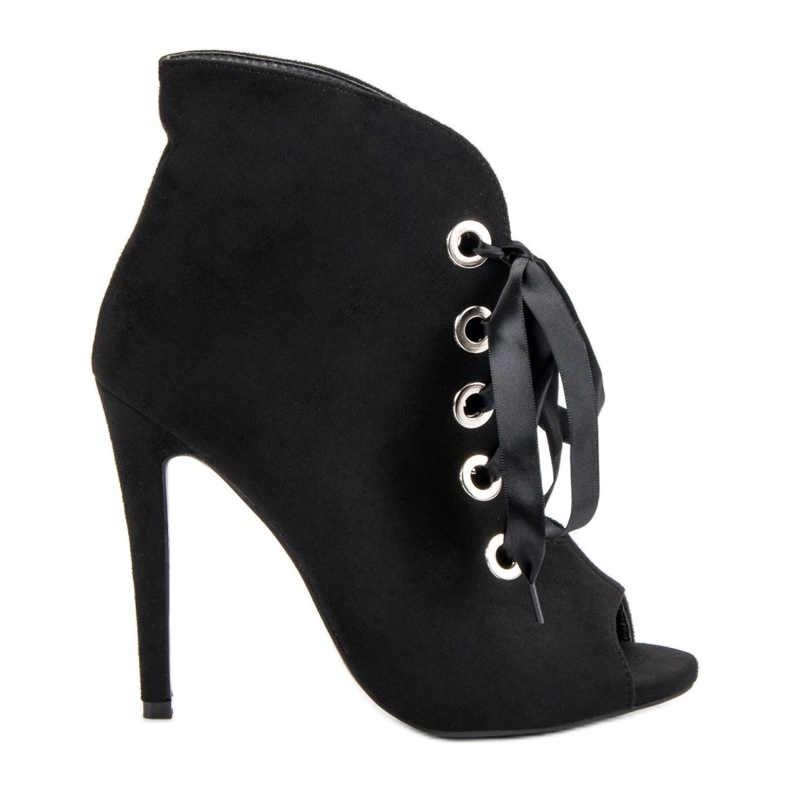 Bestelle Kötett, nyitott orrú csizma fekete