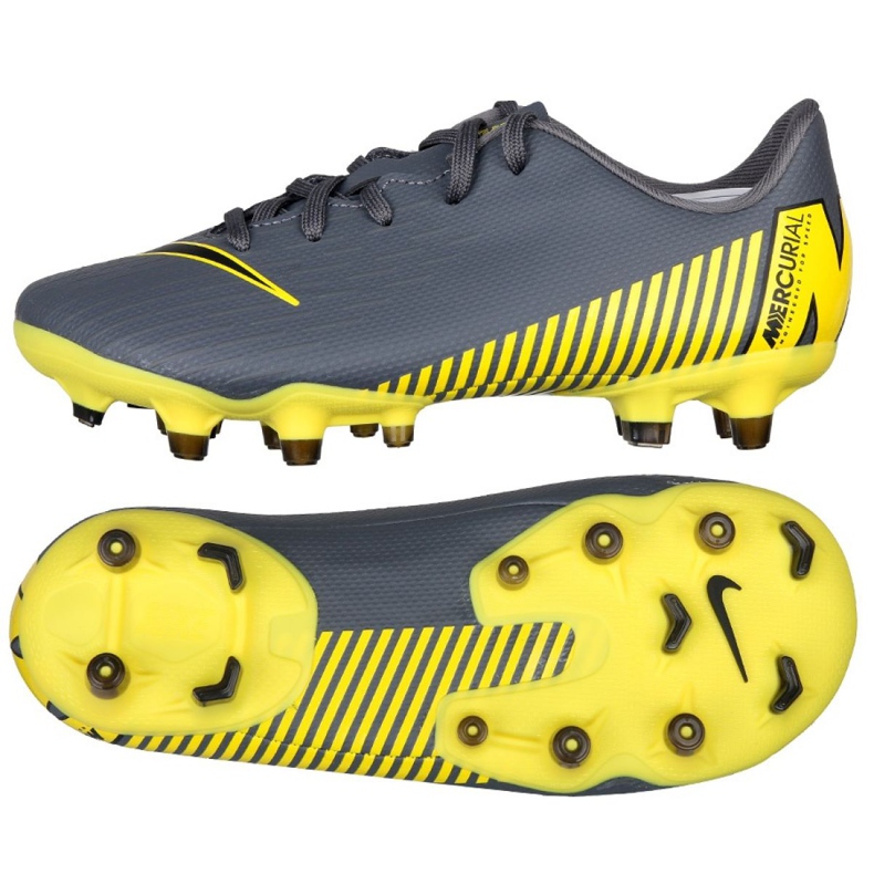 Nike Mercurial Vapor 12 Academy Ps FG / MG Jr AH7349-070 futballcipő fekete szürke Nike Mercurial Vapor 12 Academy Ps FG / MG Jr AH7349-070 futballcipő fekete szürke
