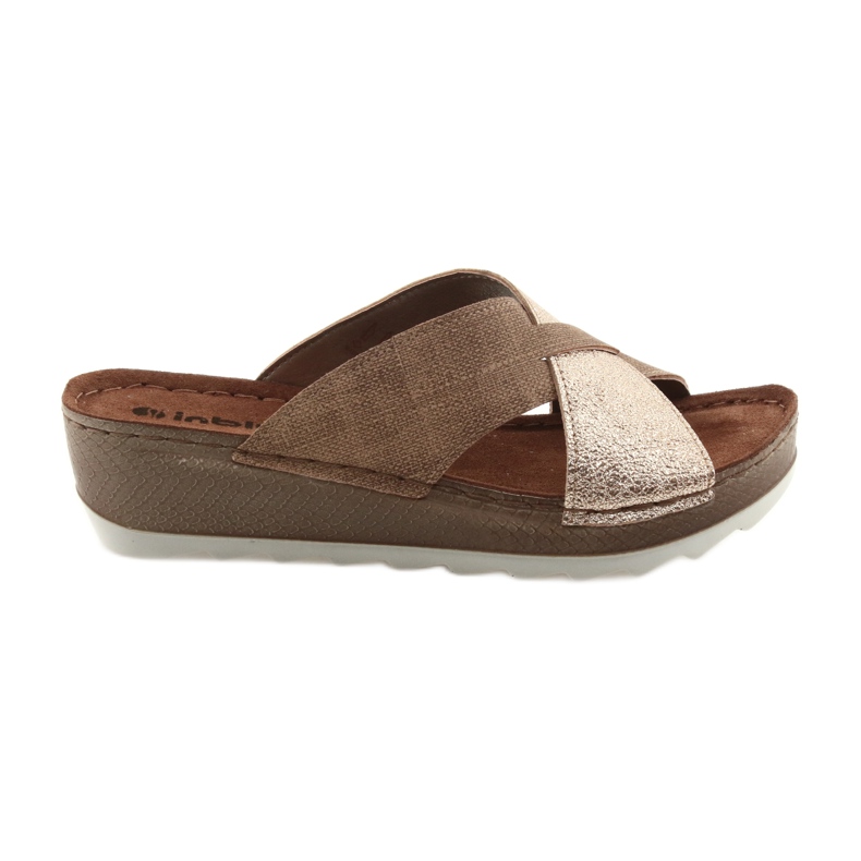 KOMFORT INBLU GX006 barna / arany papucs bézs aranysárga