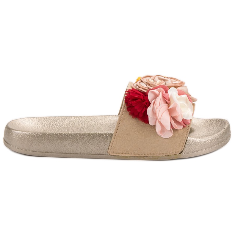 SHELOVET Arany papucs virágokkal aranysárga