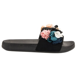 SHELOVET Fekete papucs virágokkal SHELOVET Fekete papucs virágokkal