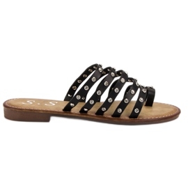 SHELOVET Papucs strasszokkal fekete