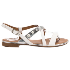 Small Swan Szandál Gyöngyökkel fehér