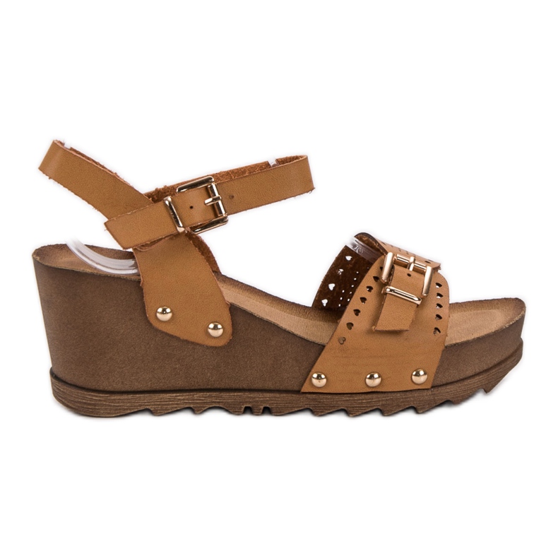 SHELOVET Camel Wedge szandál barna