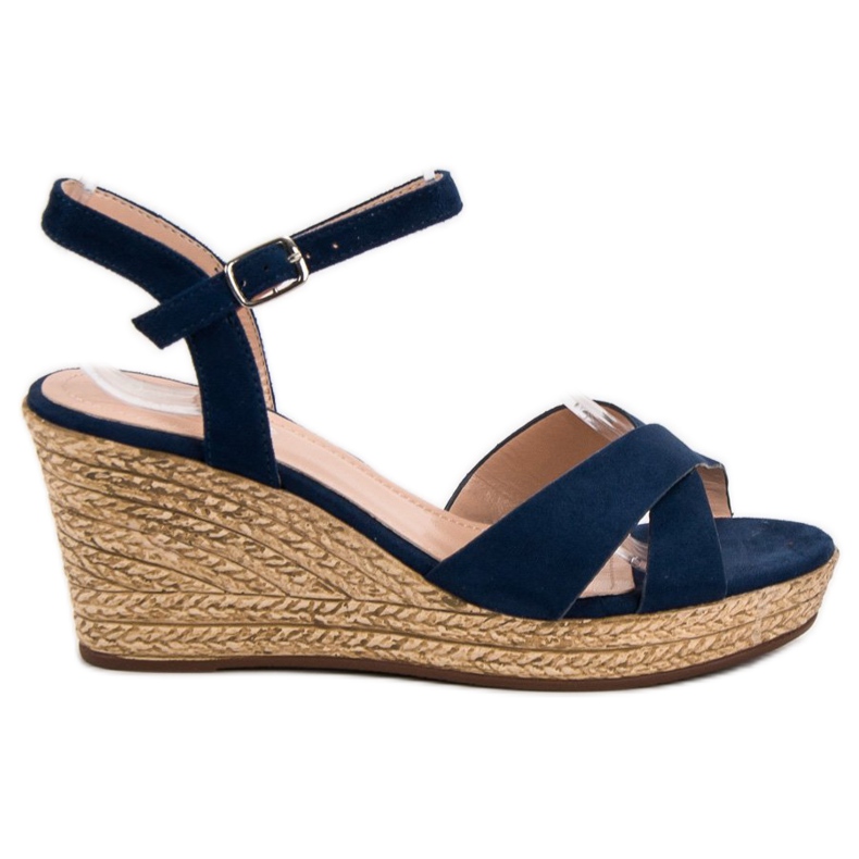 Best Shoes Navy Blue Sandals On Wedge kék