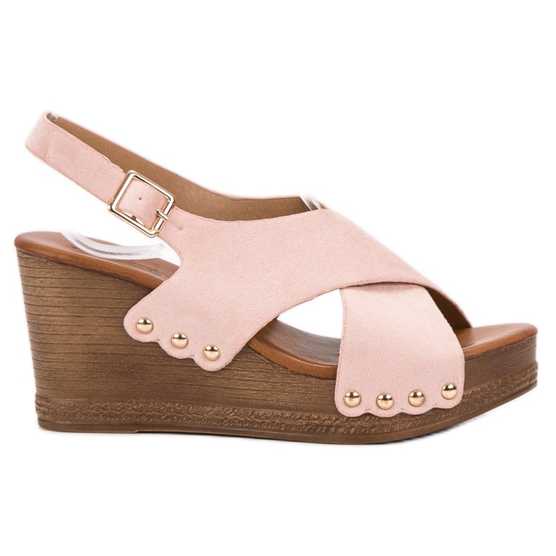 SHELOVET Velúr szandál rózsaszín