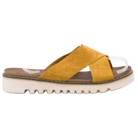 Laura Mode Mustáros velúrpapucs sárga