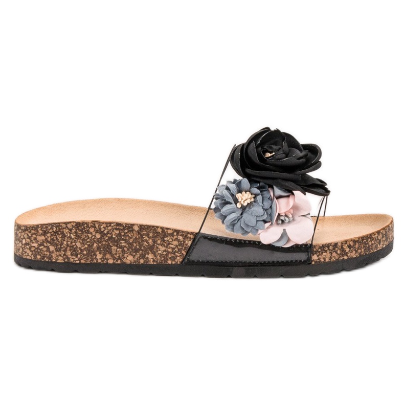 Super Me Papucs virágokkal fekete sokszínű