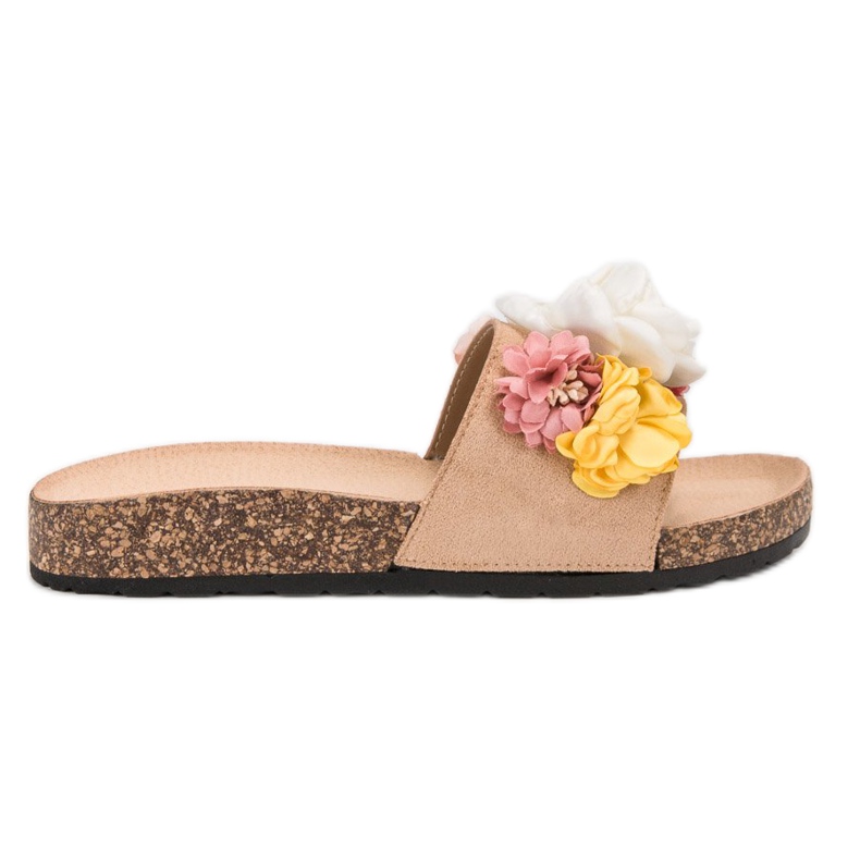 SHELOVET Velúr papucs virágokkal barna