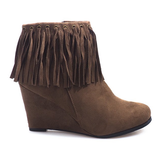 Velúr csizma On Wedge Boho 6257-15 Khaki sokszínű zöld