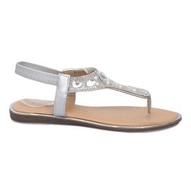 Ezüst lapos szandál Larissa gyémánttal szürke