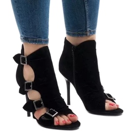 Fekete szandál magas sarkú velúr GH048