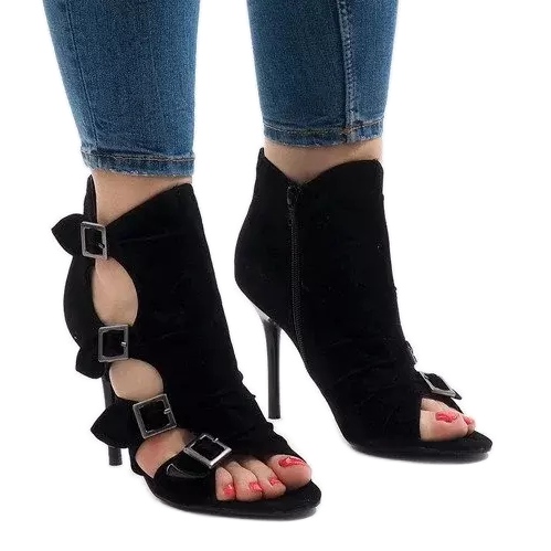 Fekete szandál magas sarkú velúr GH048