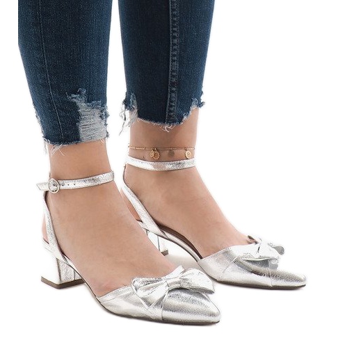 Ezüst magas sarkú szandál 1702-2 szürke