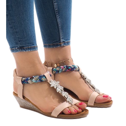 Rózsaszín ék szandál rugalmas B133-3 sokszínű