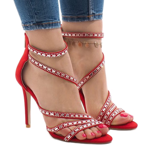 Piros szandál magas sarkú 9081-9
