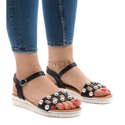 Fekete ék szandál rugalmas 35-128