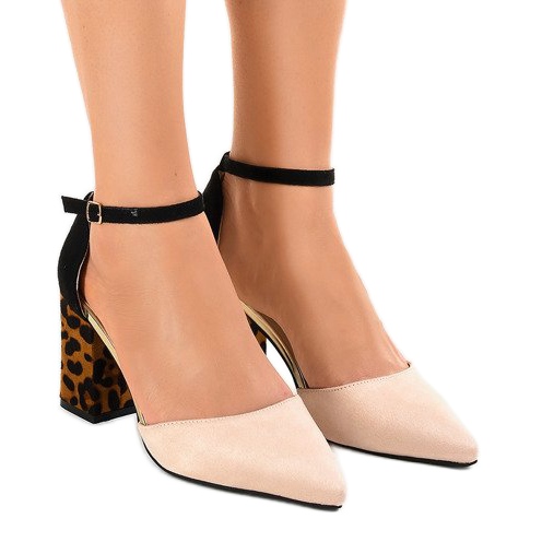 Bézs, velúr magas sarkú cipő FR276 barna fekete