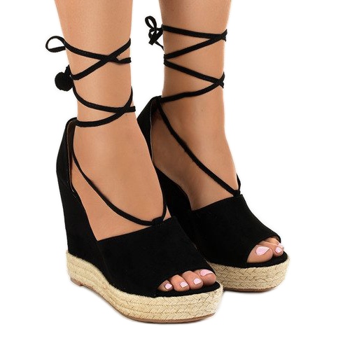 Fekete ék szandál espadrilles F35-18