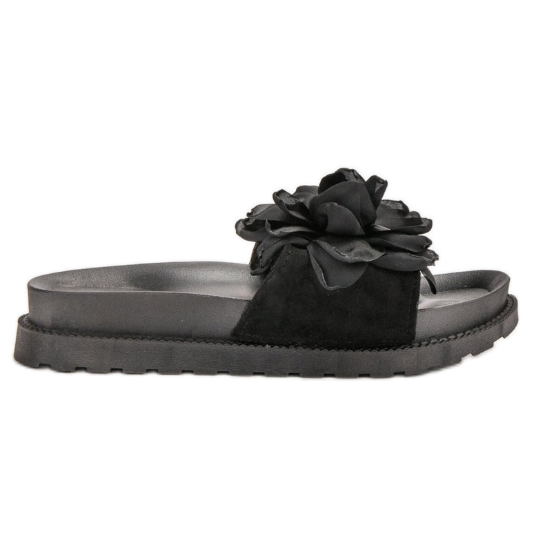 Queen Vivi Velúr papucs virágokkal fekete
