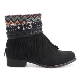 Meleg csizma Boho Fringes 7303-1 fekete