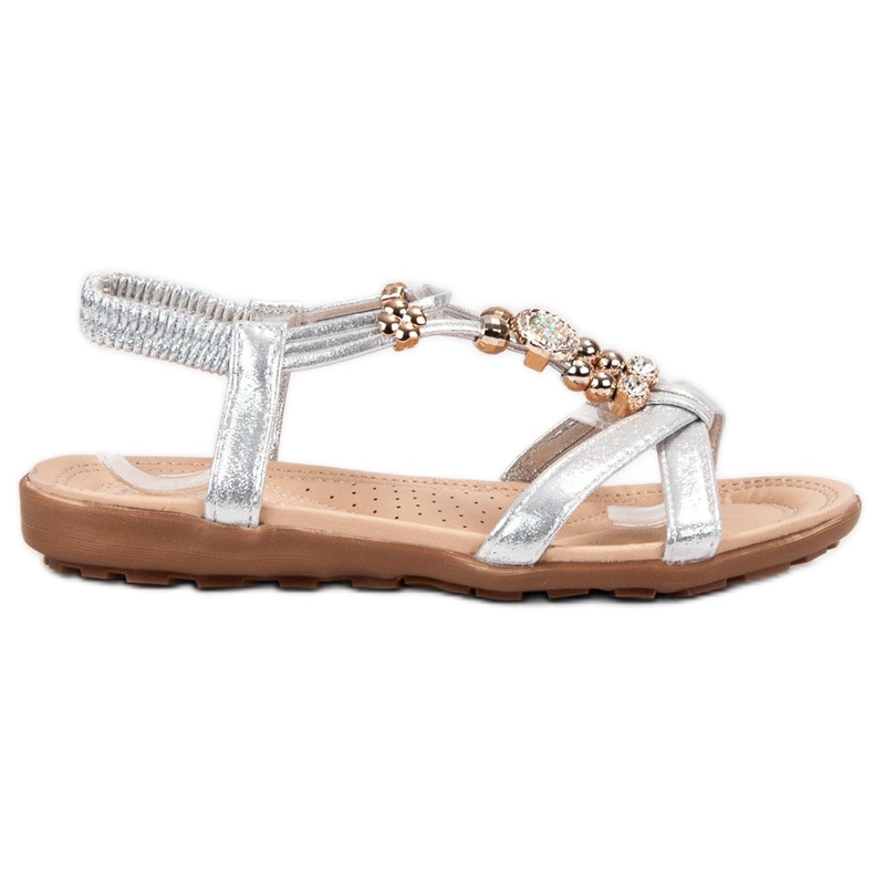 SHELOVET Lapos szandál díszekkel szürke