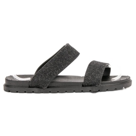 SHELOVET Gumi papucs csillogással fekete