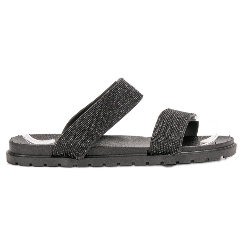 SHELOVET Gumi papucs csillogással fekete