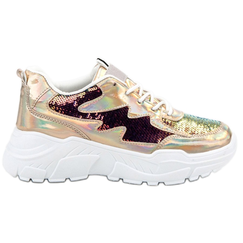 SHELOVET Arany cipők flitterekkel aranysárga SHELOVET Arany cipők flitterekkel aranysárga