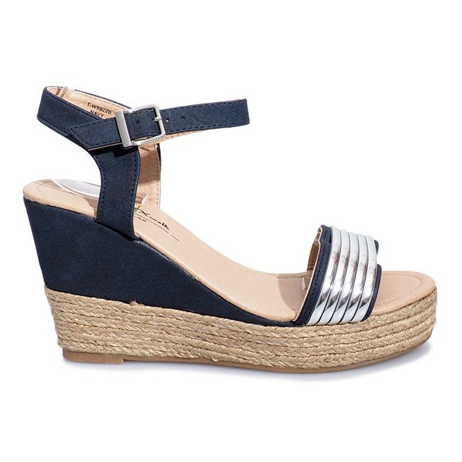 Fekete szandál finom Glam Shine ék sarkán sötétkék