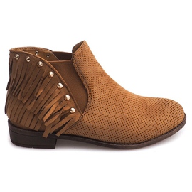 Áttört Boho csizma Fringe 3576 Camel barna