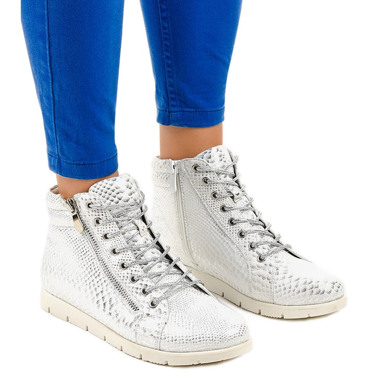 Ezüst fűzős csizma cipzárral 1557-38A szürke