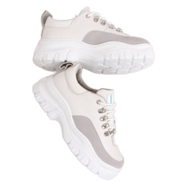 Magas talpú cipő, fehér és szürke PF5329 Szürke