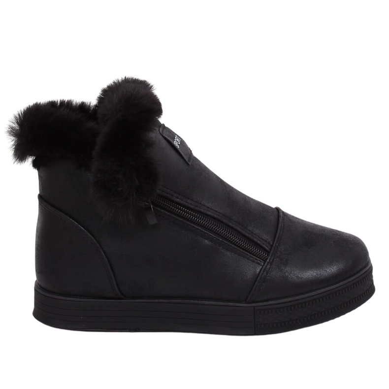 Fekete bokáig érő cipők szőrmével W19-29 Fekete