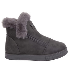 Szürke bokáig érő cipők szőrmével W19-29 Szürke