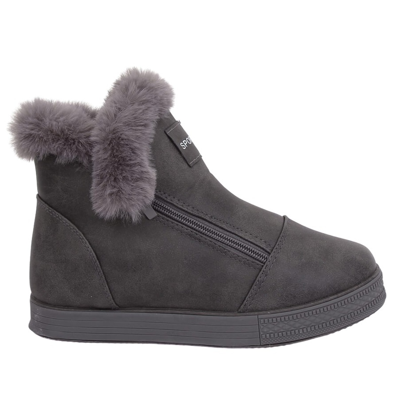 Szürke bokáig érő cipők szőrmével W19-29 Szürke