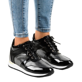 Fekete cipők fűzős ékkel S0054-1 Fekete cipők fűzős ékkel S0054-1