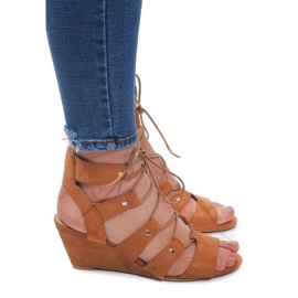 Fűzős ék szandál LL-115 Camel barna