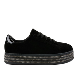 Fekete cipők női díszítéssel G280