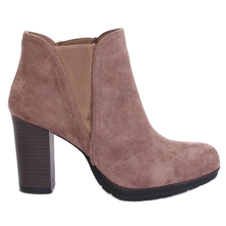 Bézs magas sarkú csizma H9261 Kaki