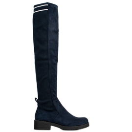 Ideal Shoes Csúsztatható velúr csizma sötétkék