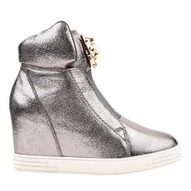 Ezüst cipők a jaguár KLS-105-4 ék sarkán szürke