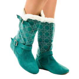 Zöld lapos csizma a vádli közepéig R100