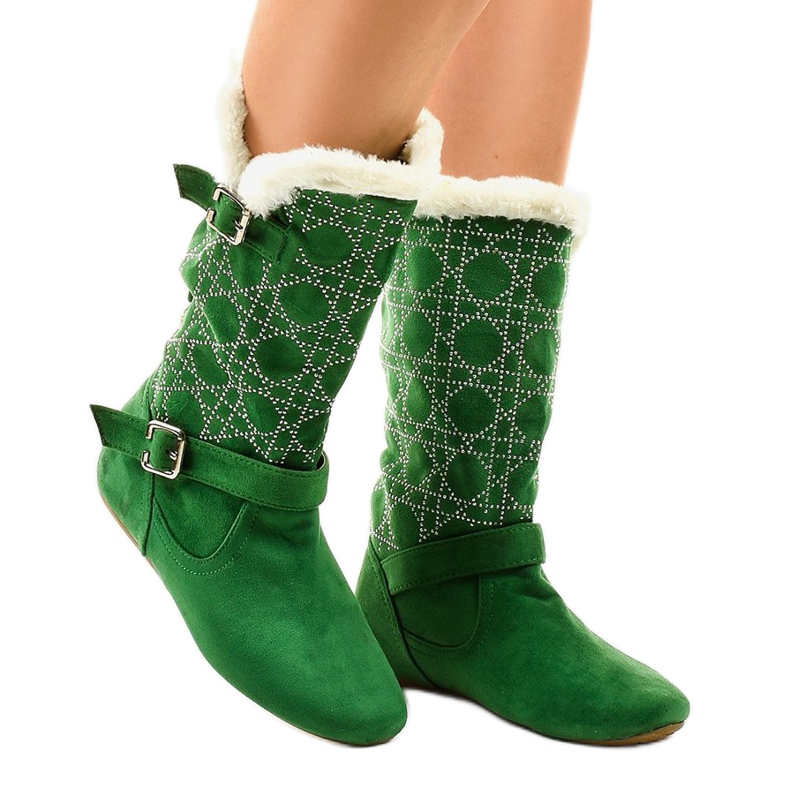 Zöld lapos csizma a vádli közepéig R100