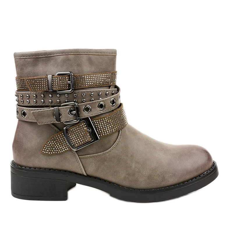 Khaki lapos sarkú bokacsizma 7365-PA csatdal zöld