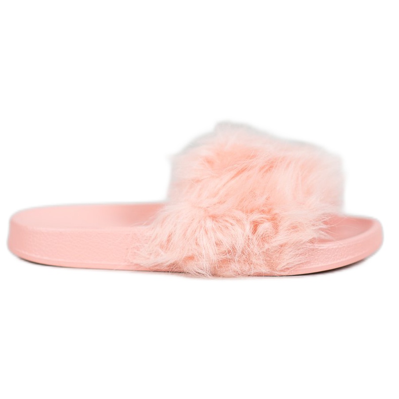 SHELOVET Gumi papucs szőrrel rózsaszín