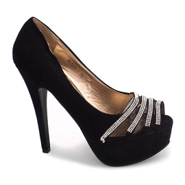 Suede szivattyú egy magas sarkú MD7079-1 fekete