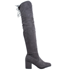 SHELOVET Kényelmes magas sarkú csizma szürke SHELOVET Kényelmes magas sarkú csizma szürke